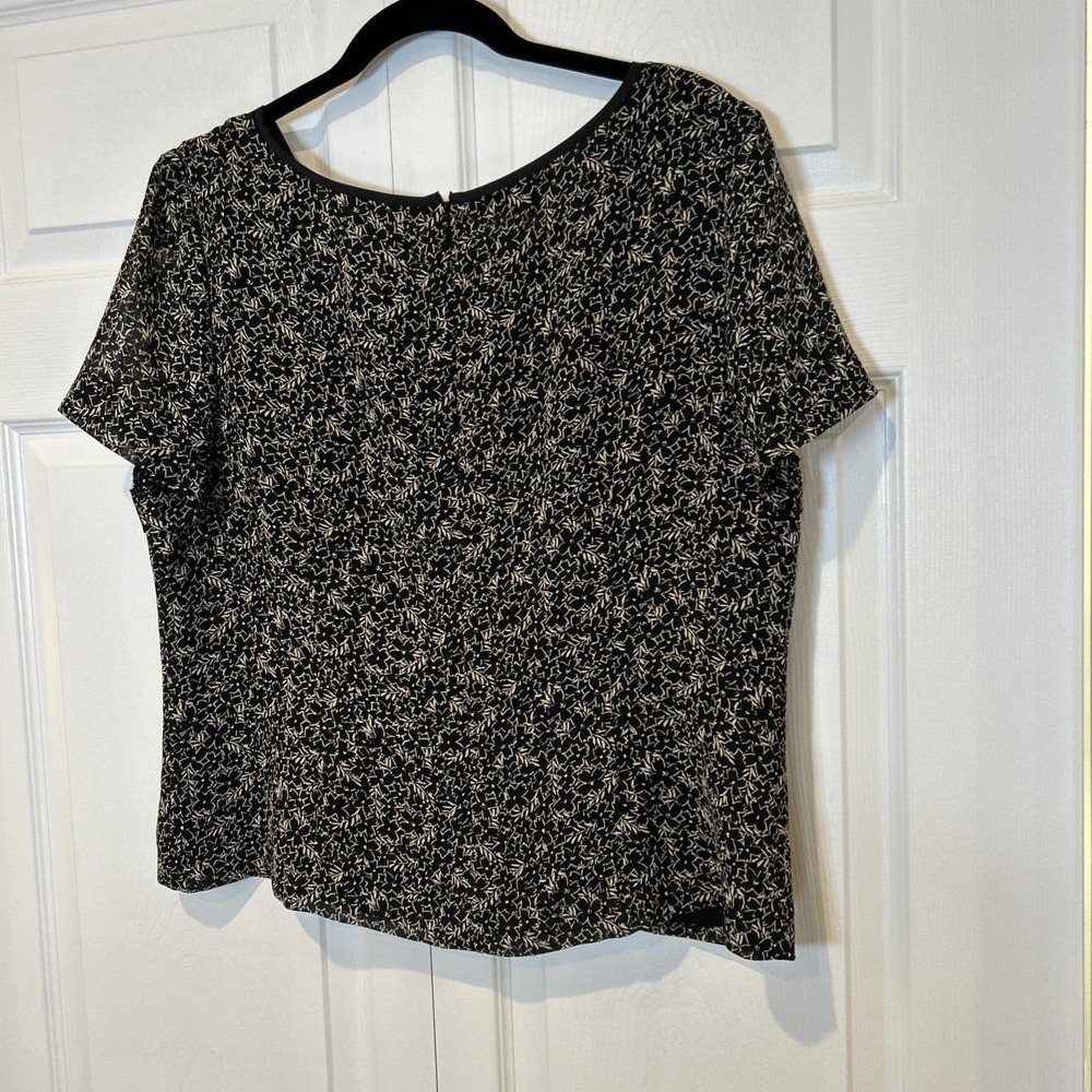 Vtg Coldwater Creek Skirt Set Women 14 Black Silk Floral Short Sleeve Modest NWT - Picture 9 of 13